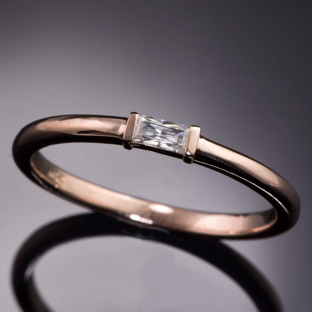Baguette Moissanite Stacking Solitaire Engagement or Anniversary Ring Step Cut Near-Colorless F1 Moissanite (GHI Color) / 14K Yellow Gold Ring by Nodeform