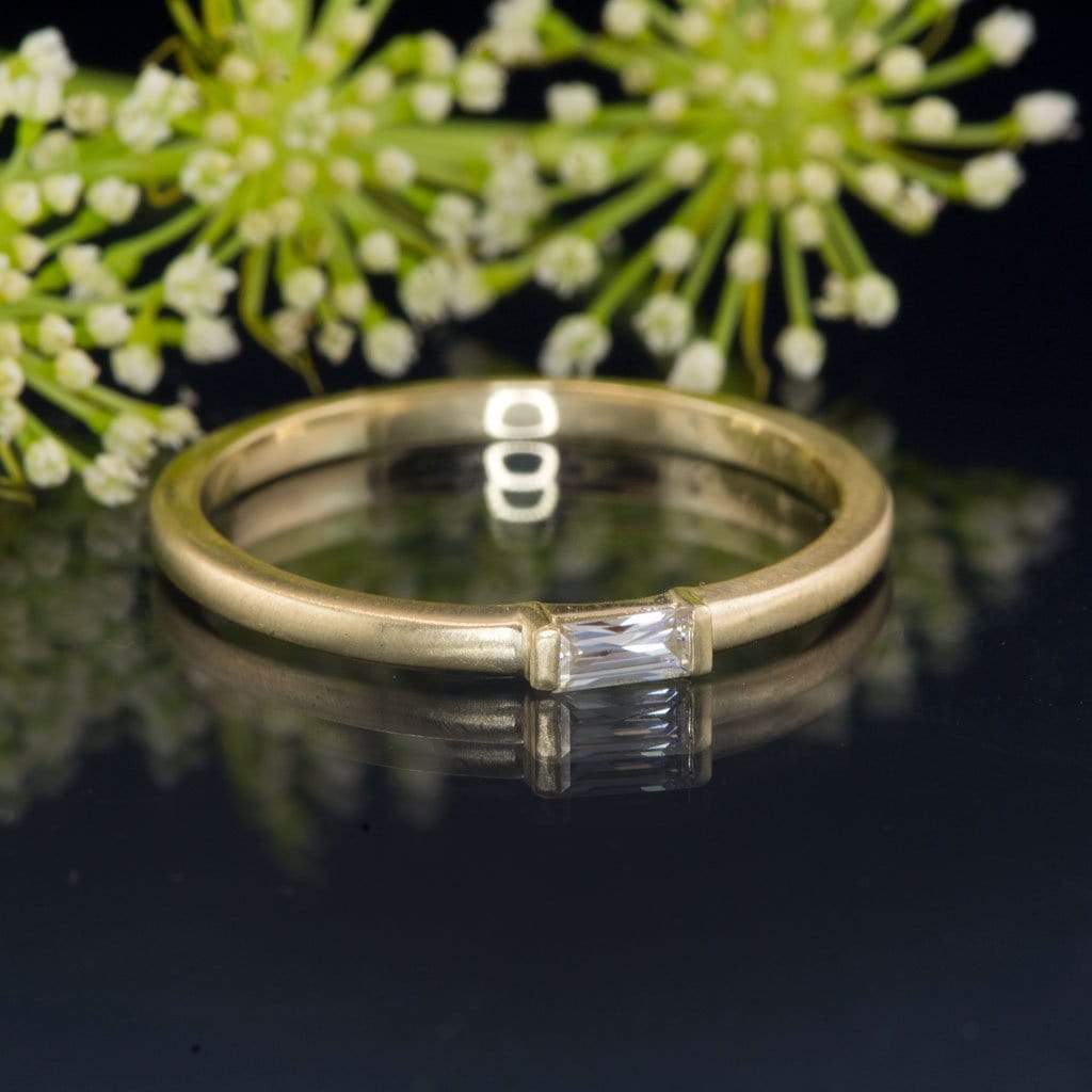 Baguette Moissanite Stacking Promise Solitaire Ring Step Cut Near-Colorless F1 Moissanite (GHI Color) / 18k Yellow Gold Ring by Nodeform