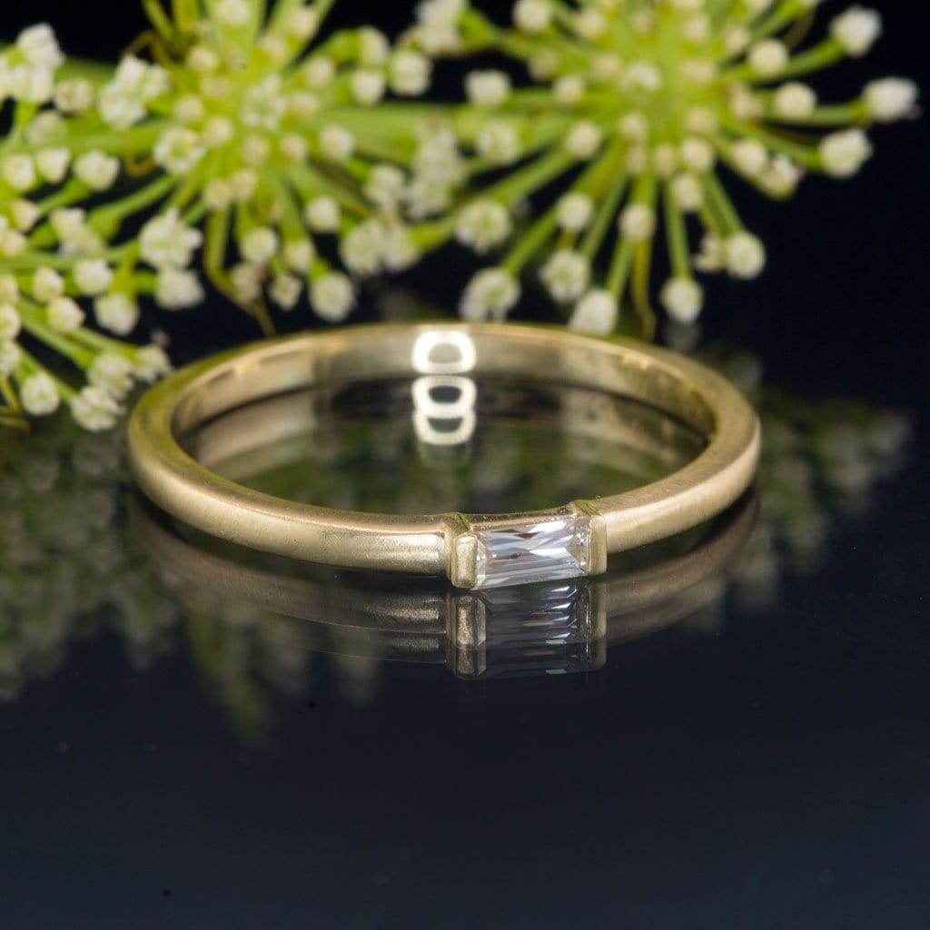 Baguette Diamond Stacking Promise or Solitaire Engagement Ring 18k Yellow Gold / Genuine Mined Diamond VS/G-I Ring by Nodeform
