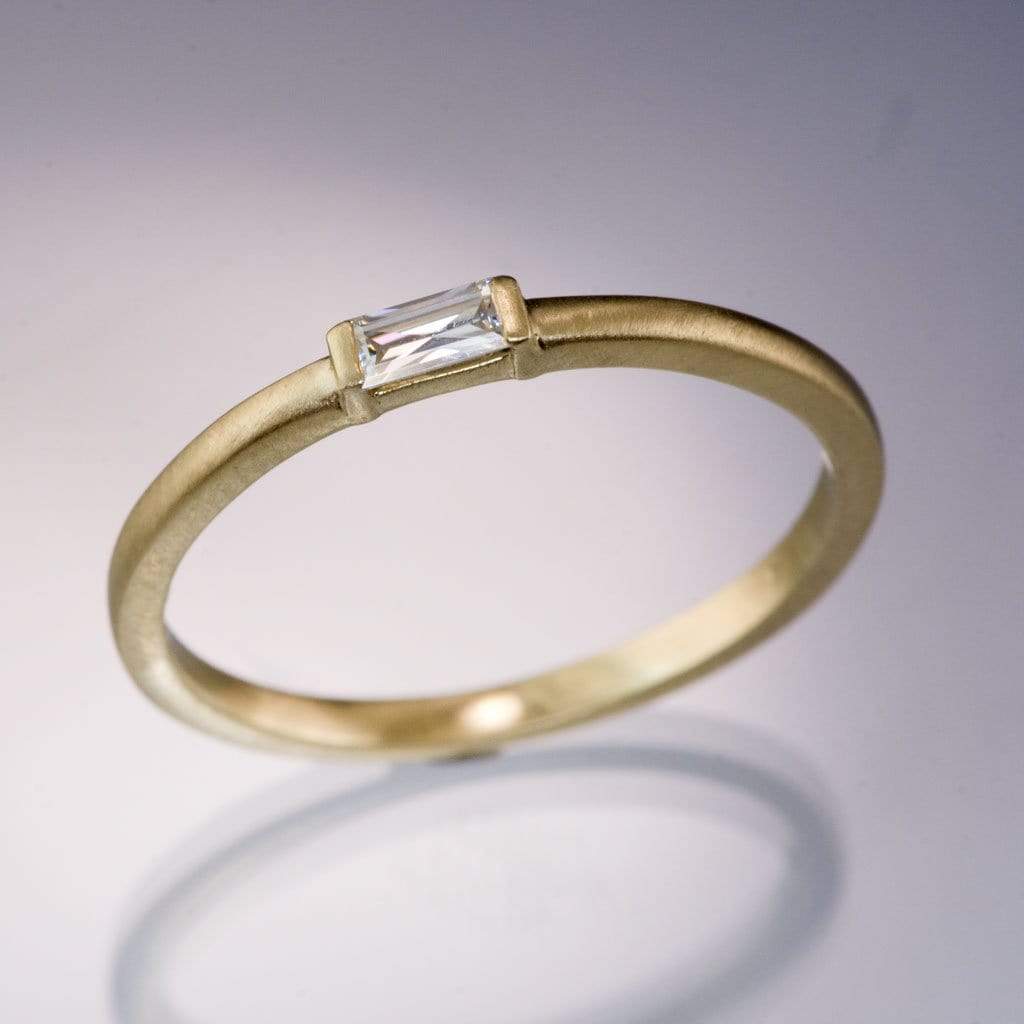 Baguette Moissanite Stacking Promise Solitaire Ring Step Cut Near-Colorless F1 Moissanite (GHI Color) / 14K Yellow Gold Ring by Nodeform