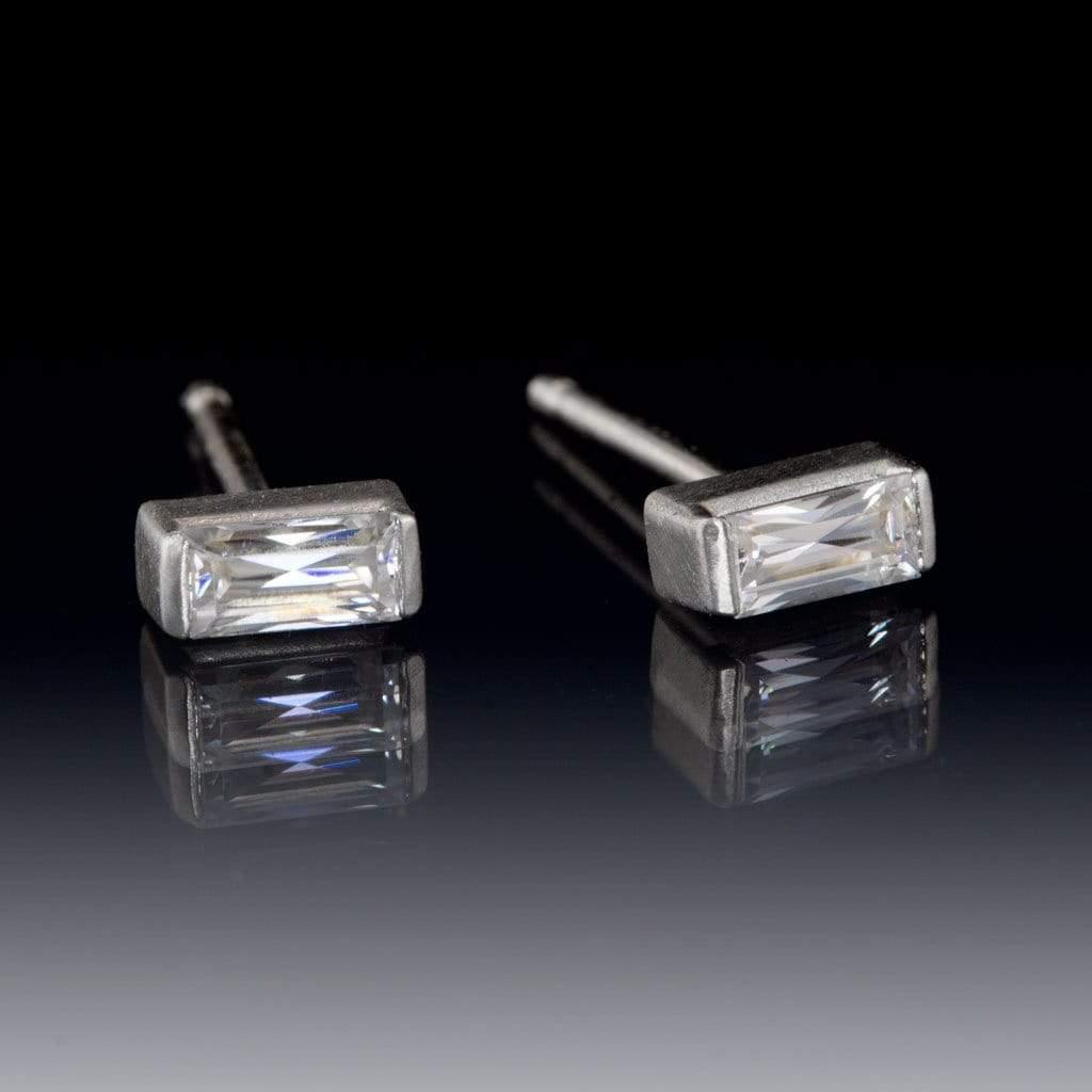 Baguette Forever One Moissanite Bar Set Stud Earrings Step Cut Near-Colorless F1 Moissanite (GHI Color) / Platinum Earrings by Nodeform
