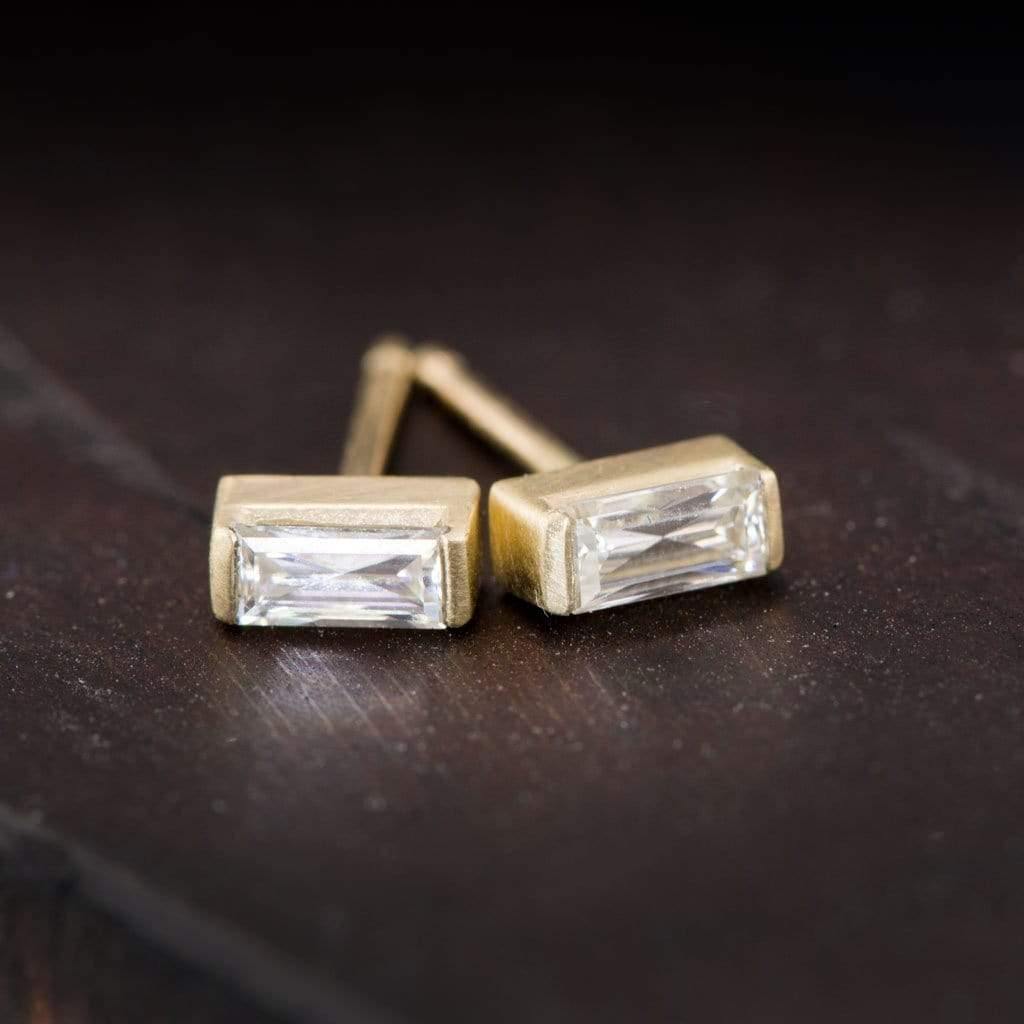 Baguette Forever One Moissanite Bar Set Stud Earrings Step Cut Near-Colorless F1 Moissanite (GHI Color) / 14K Yellow Gold Earrings by Nodeform