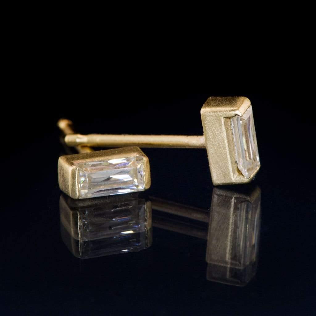 Baguette Forever One Moissanite Bar Set Stud Earrings Step Cut Near-Colorless F1 Moissanite (GHI Color) / 18k Yellow Gold Earrings by Nodeform
