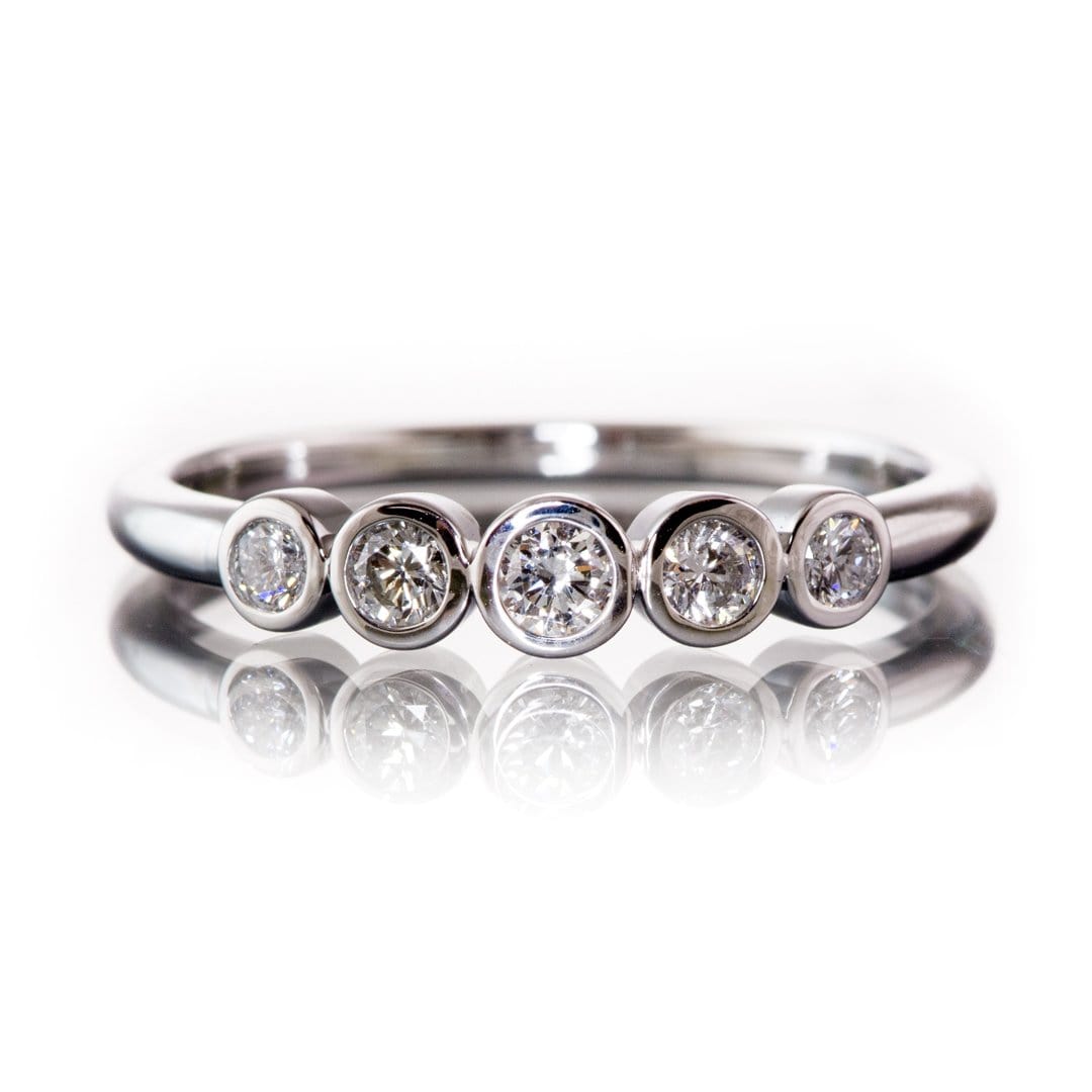 Fiona Band - Graduated Diamond, Ruby or Sapphire Five Bezel Stacking Anniversary Ring All White Diamonds SI2-3, G-H / Sterling Silver Ring by Nodeform