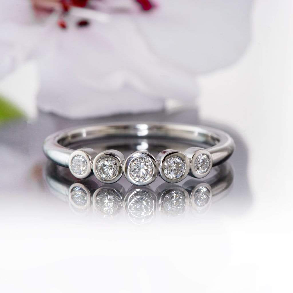 Fiona Band - Graduated Diamond, Ruby or Sapphire Five Bezel Stacking Anniversary Ring Ring by Nodeform