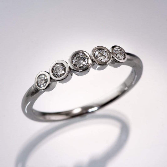 Fiona Band - Graduated Diamond, Ruby or Sapphire Five Bezel Stacking Anniversary Ring All Teal Blue Diamonds / Sterling Silver Ring by Nodeform