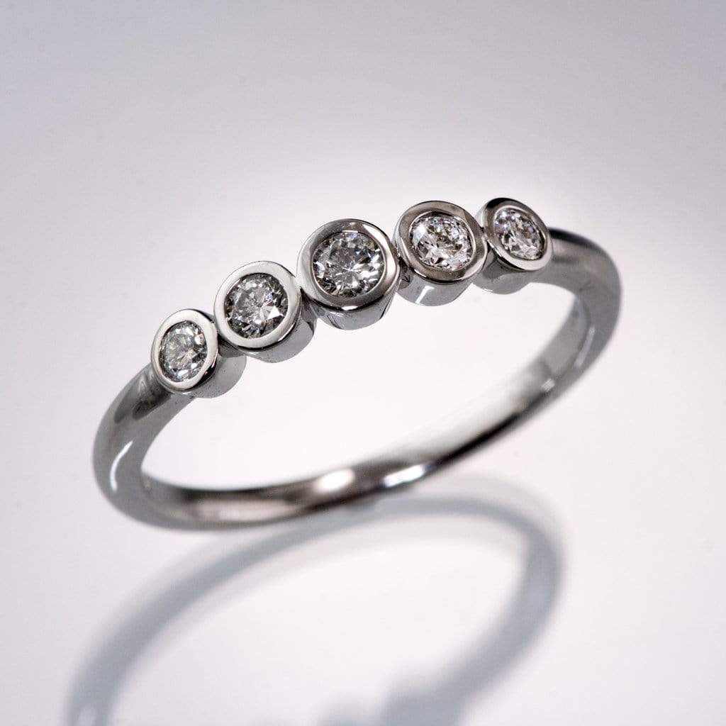 Fiona Band - Graduated Diamond, Ruby or Sapphire Five Bezel Stacking Anniversary Ring All Teal Blue Diamonds / Sterling Silver Ring by Nodeform