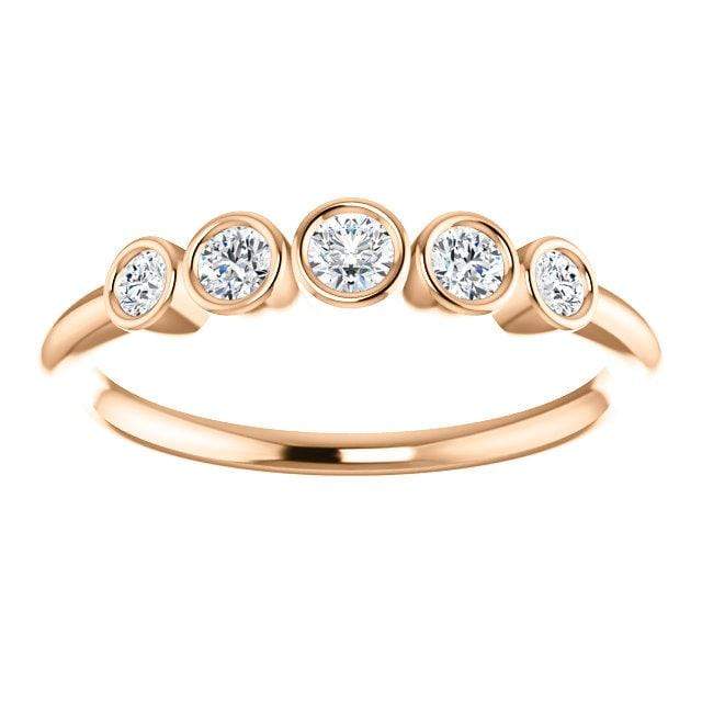 Fiona Band - Graduated Diamond, Ruby or Sapphire Five Bezel Stacking Anniversary Ring All White Diamonds SI2-3, G-H / 14k Rose Gold Ring by Nodeform