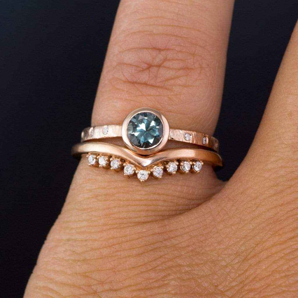 Valerie Band - V-Shape Contoured Accented Diamond, Moissanite, Ruby or Sapphire Wedding Ring Ring by Nodeform
