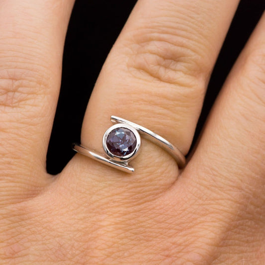 Lab-created Alexandrite Bezel Bypass Solitaire Engagement Ring Ring by Nodeform