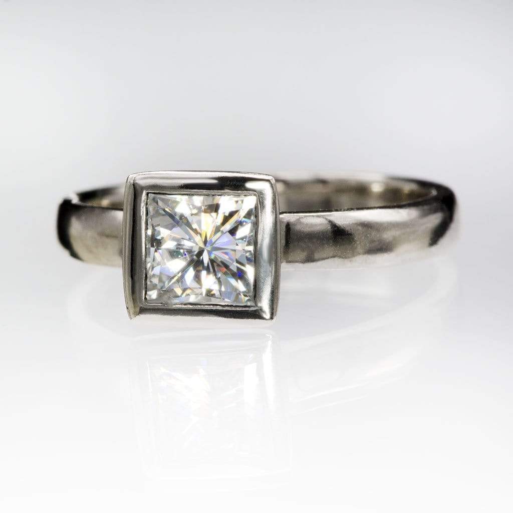 Princess Cut Moissanite Cutout Bezel Solitaire Engagement Ring Ring by Nodeform