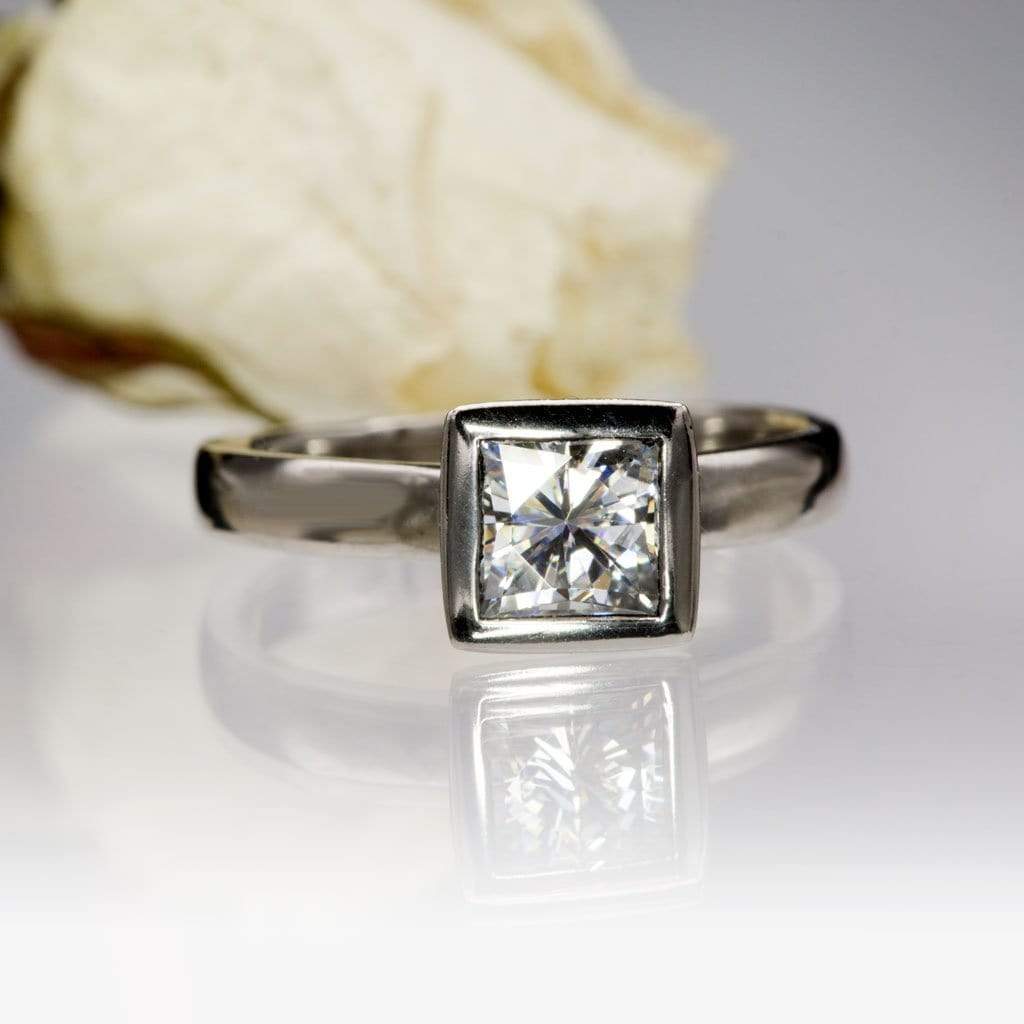 Princess Cut Moissanite Cutout Bezel Solitaire Engagement Ring Ring by Nodeform
