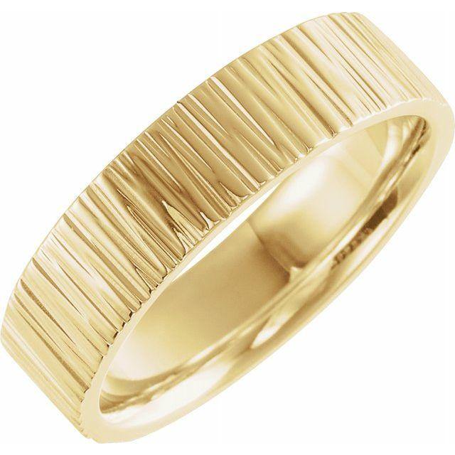 6mm Wide Tree Bark Textured Flat Comfort-fit Men's Wedding Band 10k Yellow Gold Ring by Nodeform