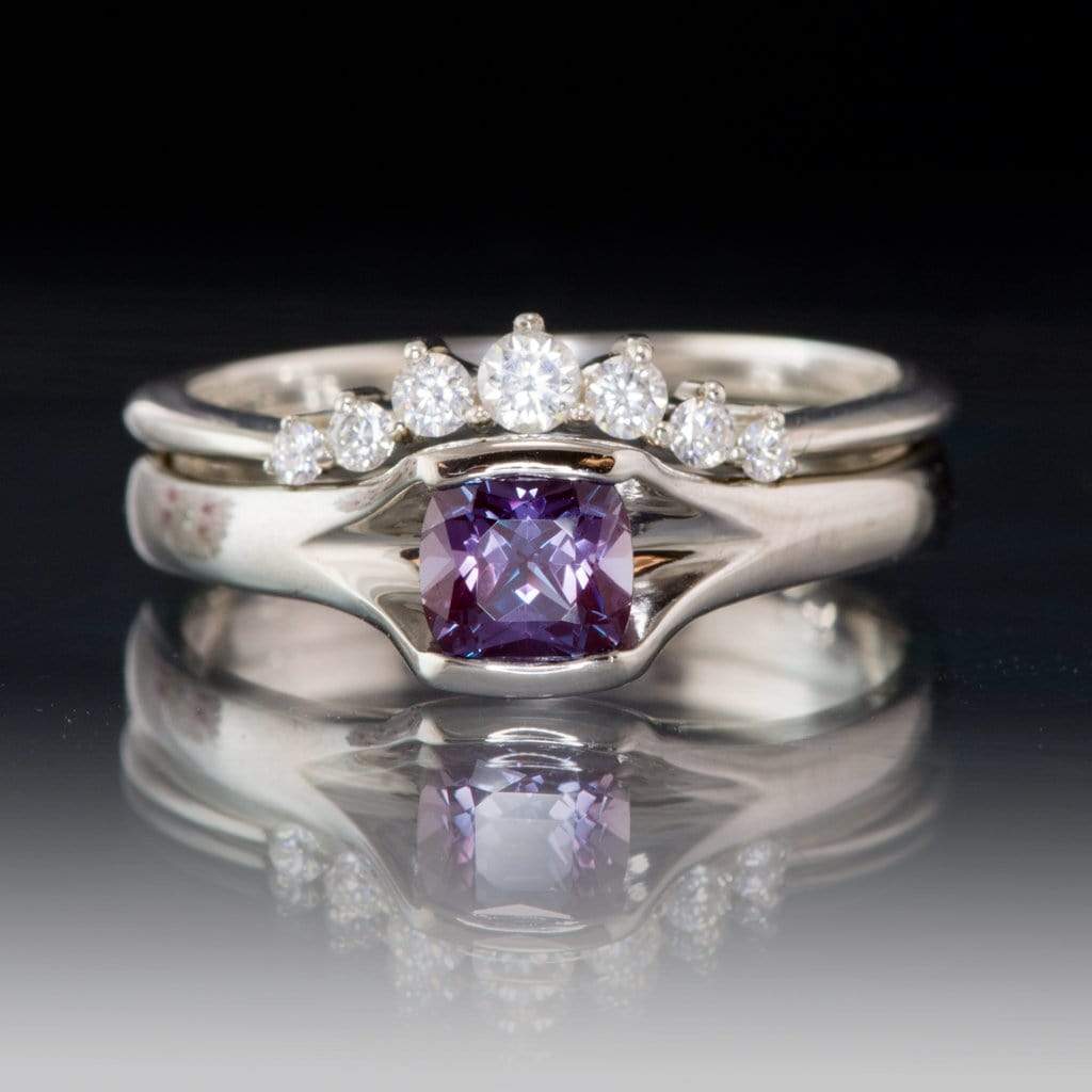 Corinne - Graduated Diamond, Moissanite or Sapphire Curved Contoured Crown Stacking Wedding Ring Ring by Nodeform