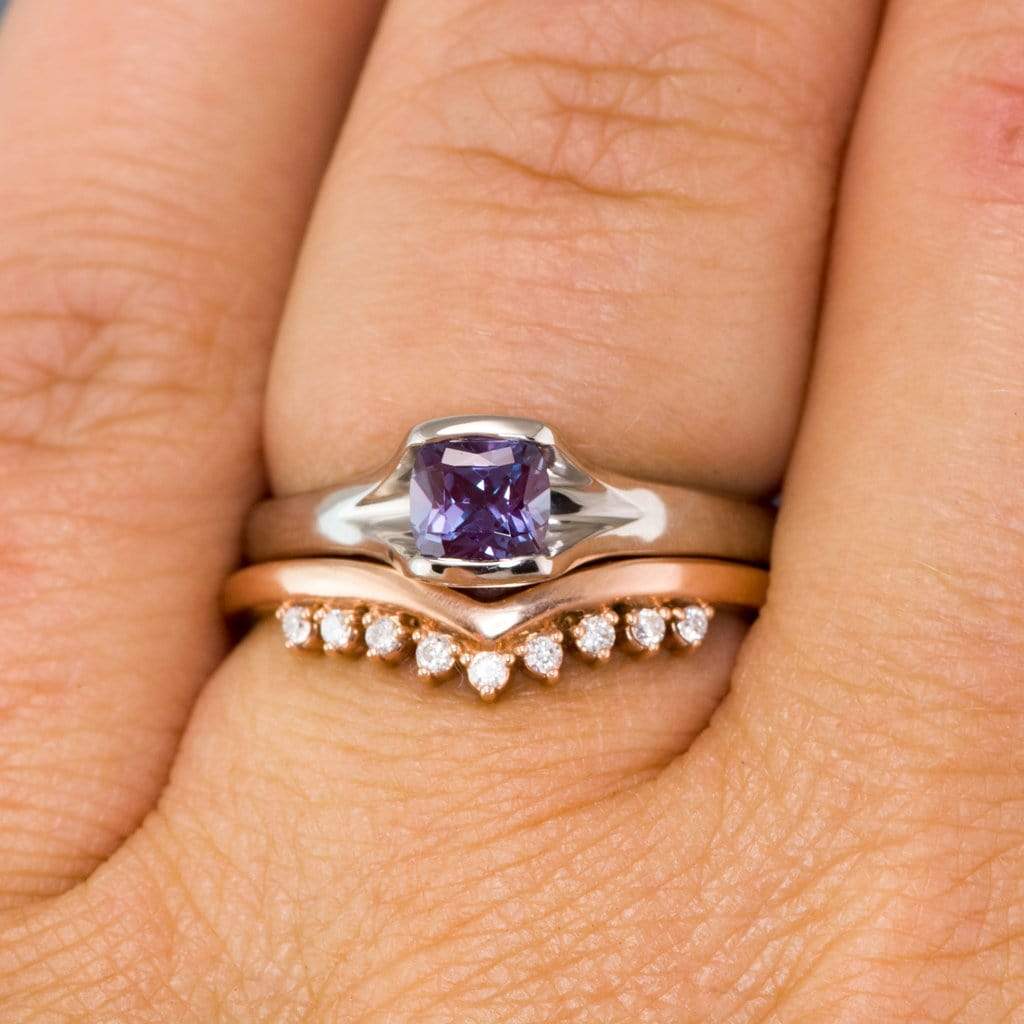 Valerie Band - V-Shape Contoured Accented Diamond, Moissanite, Ruby or Sapphire Wedding Ring Ring by Nodeform