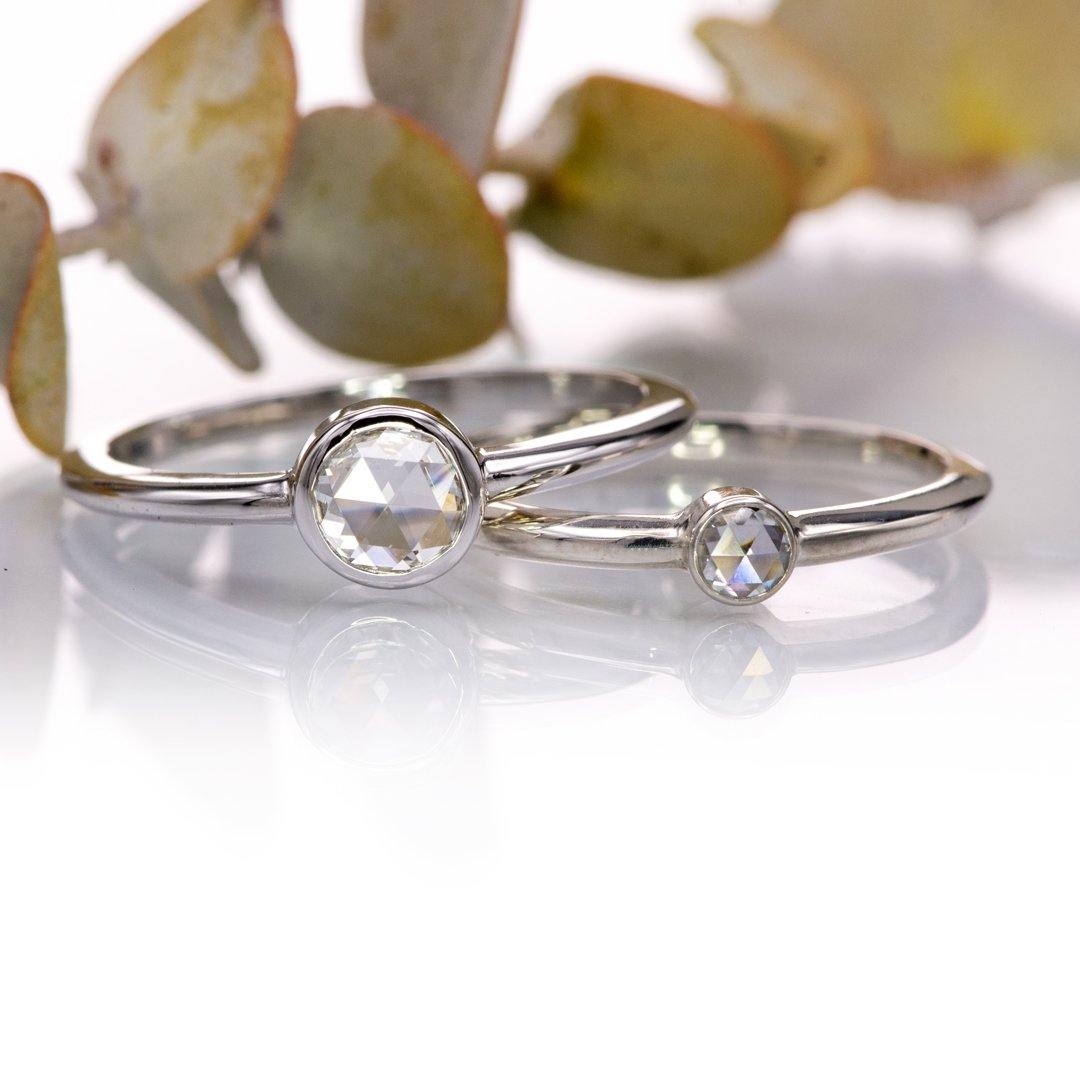 Round Rose Cut Moissanite or Diamond Low Profile Bezel Minimal Solitaire Engagement Ring Ring by Nodeform