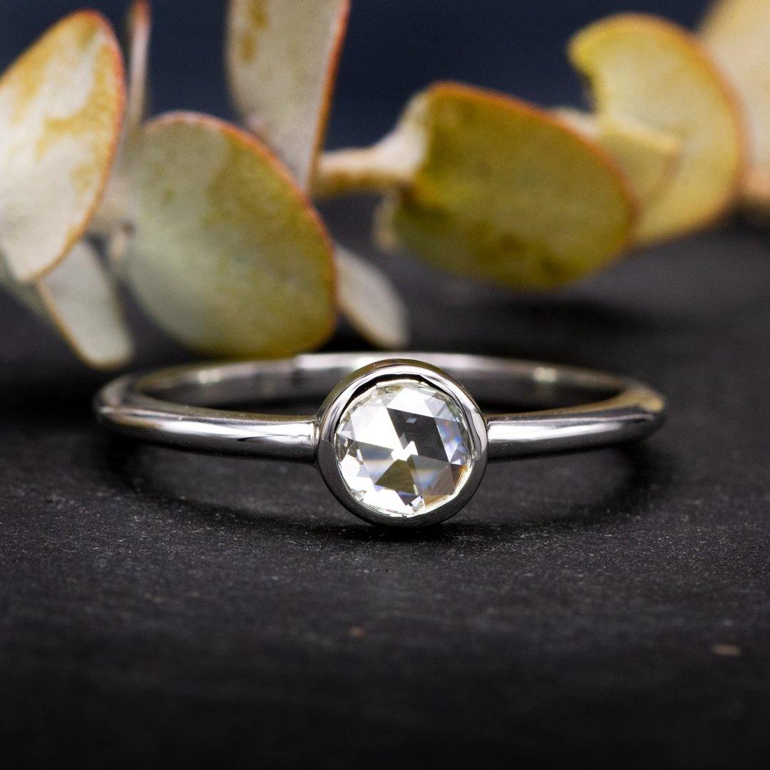 Round Rose Cut Moissanite or Diamond Low Profile Bezel Minimal Solitaire Engagement Ring Ring by Nodeform