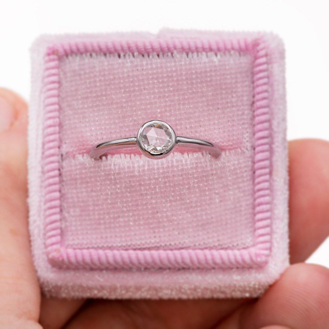 Round Rose Cut Moissanite or Diamond Low Profile Bezel Minimal Solitaire Engagement Ring Ring by Nodeform