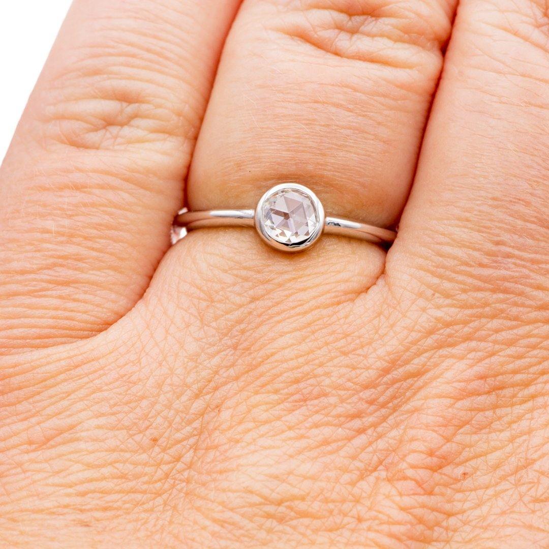 Round Rose Cut Moissanite or Diamond Low Profile Bezel Minimal Solitaire Engagement Ring Ring by Nodeform