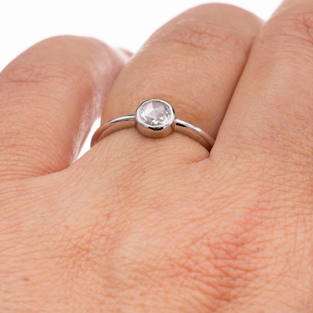 Round Rose Cut Moissanite or Diamond Low Profile Bezel Minimal Solitaire Engagement Ring Ring by Nodeform