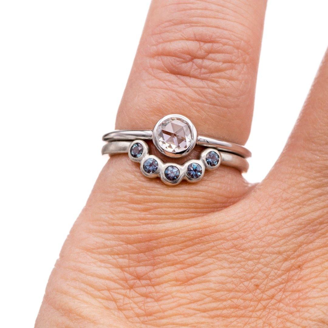 Round Rose Cut Moissanite or Diamond Low Profile Bezel Minimal Solitaire Engagement Ring Ring by Nodeform