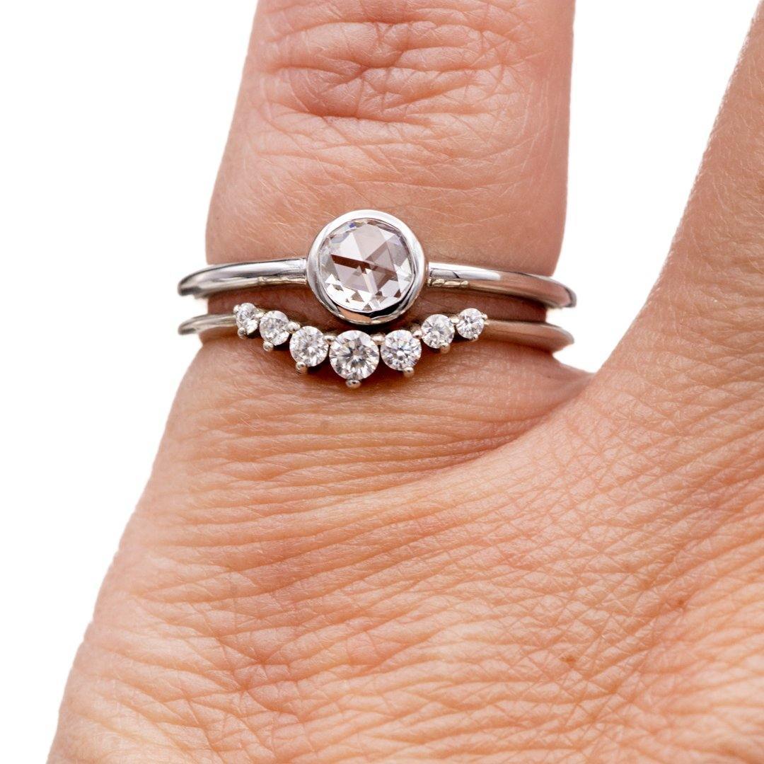 Round Rose Cut Moissanite or Diamond Low Profile Bezel Minimal Solitaire Engagement Ring Ring by Nodeform