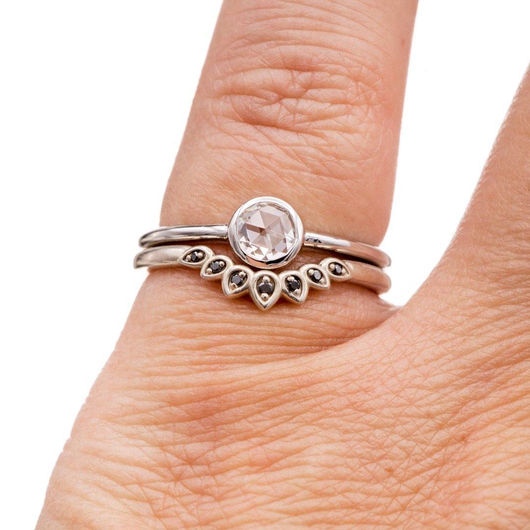 Round Rose Cut Moissanite or Diamond Low Profile Bezel Minimal Solitaire Engagement Ring Ring by Nodeform