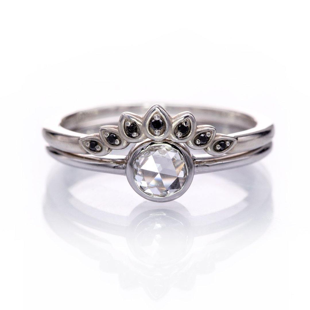 Round Rose Cut Moissanite or Diamond Low Profile Bezel Minimal Solitaire Engagement Ring Ring by Nodeform