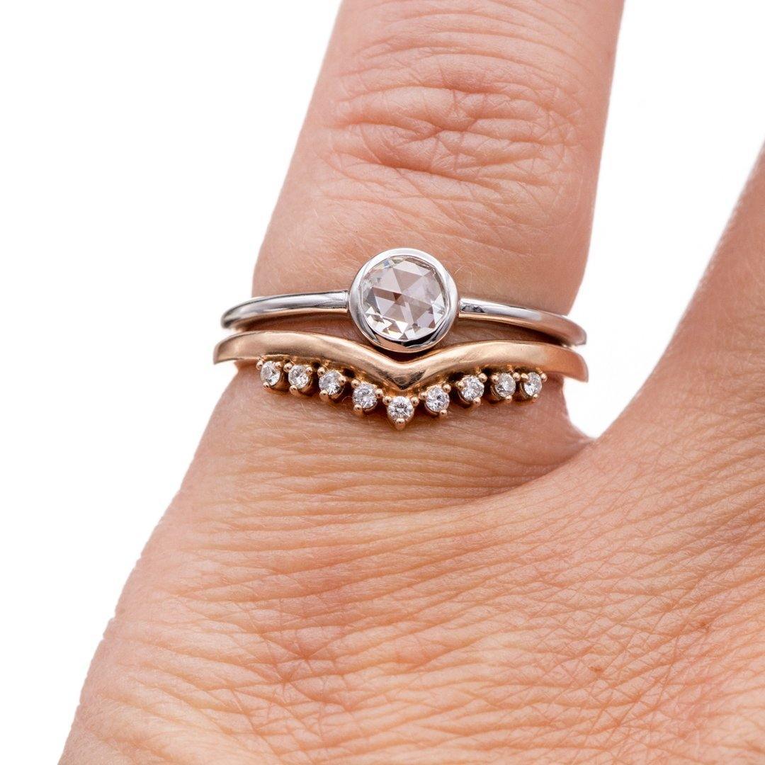 Round Rose Cut Moissanite or Diamond Low Profile Bezel Minimal Solitaire Engagement Ring Ring by Nodeform