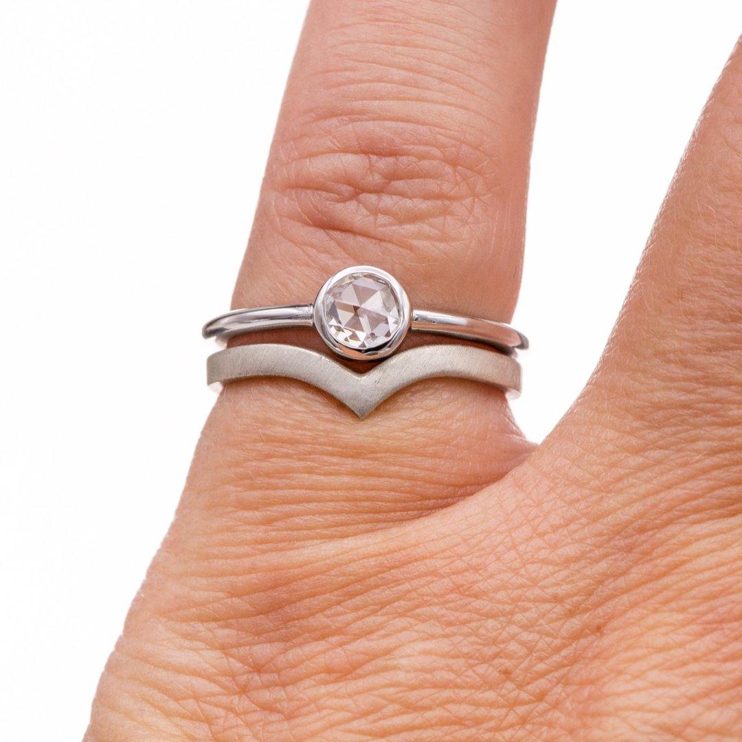 Round Rose Cut Moissanite or Diamond Low Profile Bezel Minimal Solitaire Engagement Ring Ring by Nodeform