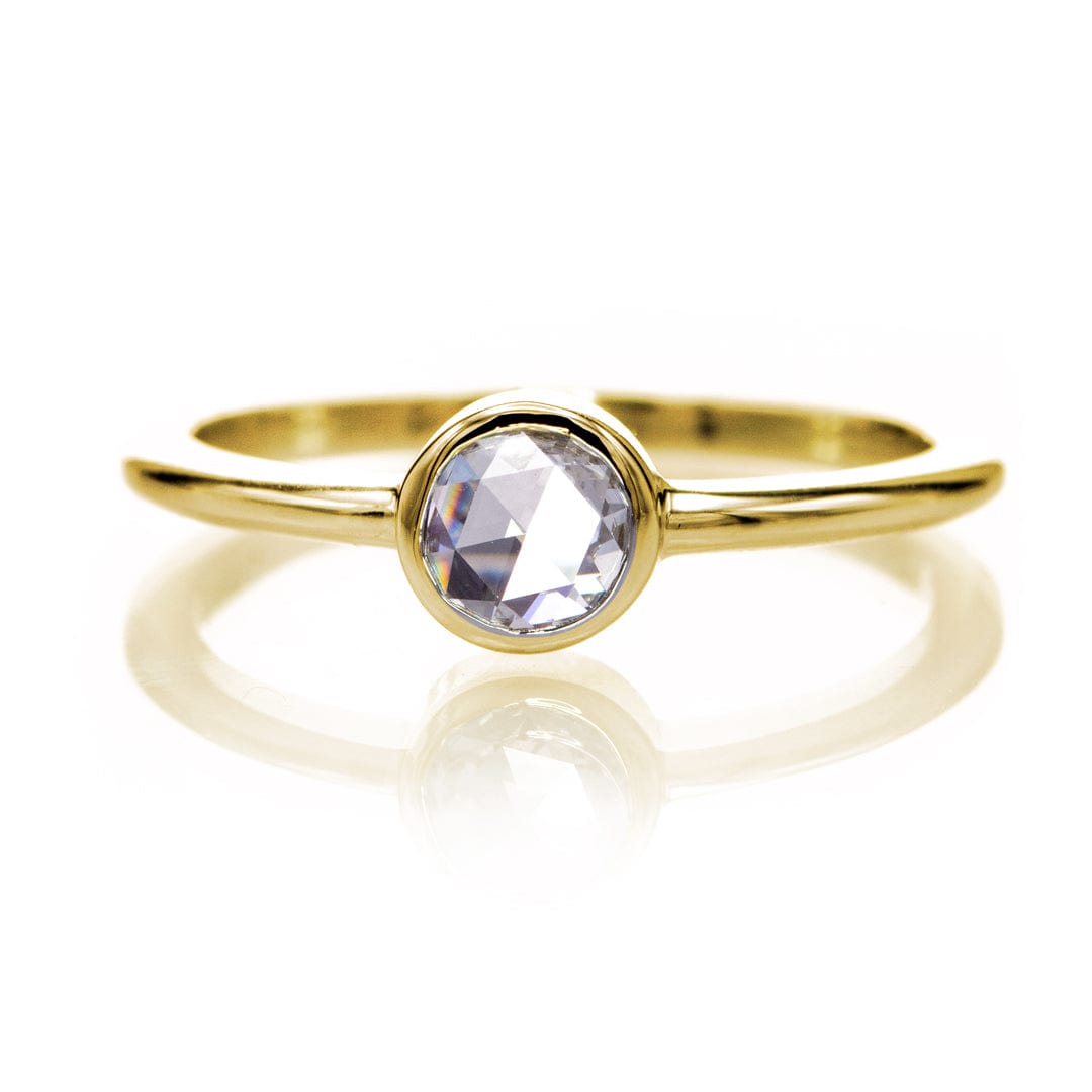 Round Rose Cut Moissanite or Diamond Low Profile Bezel Minimal Solitaire Engagement Ring 14k Yellow Gold / 5mm Colorless rose-cut Moissanite Ring by Nodeform
