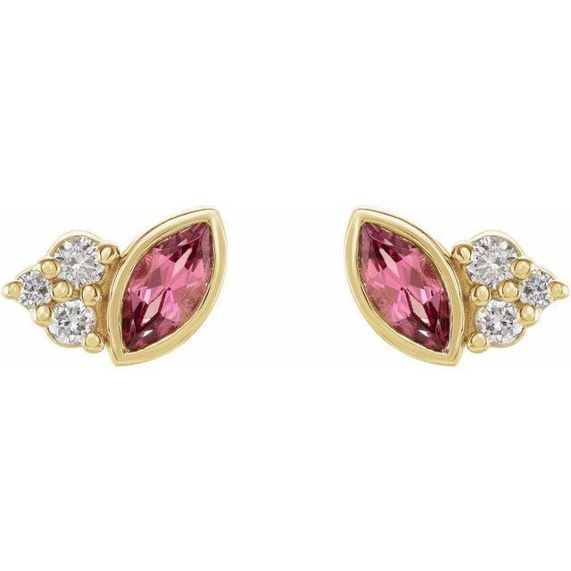 Marquise Pink Tourmaline & Diamond Cluster Gold or Platinum Leaf Stud Earrings Earrings by Nodeform