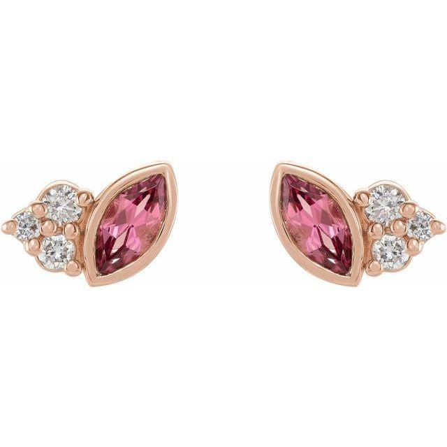 Marquise Pink Tourmaline & Diamond Cluster Gold or Platinum Leaf Stud Earrings Earrings by Nodeform