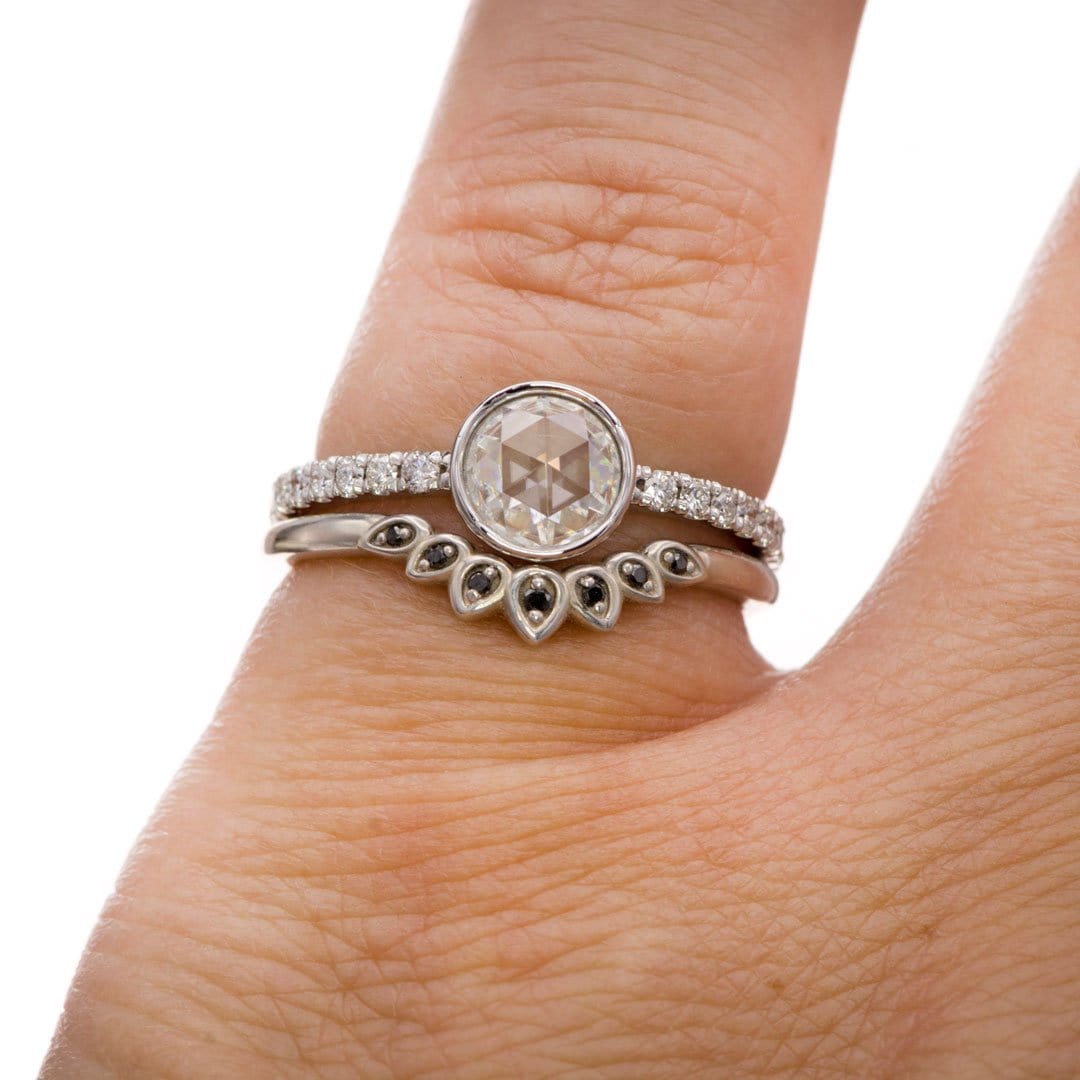 Petal Band - Floral Inspired Contoured White, Black or Teal Diamond, Ruby Stacking Wedding Ring Ring by Nodeform