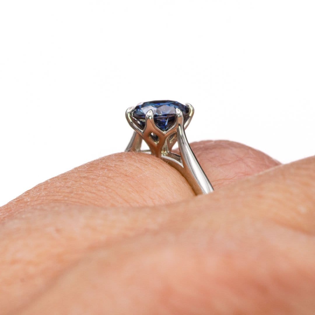 Dahlia Solitaire - Round Blue Moissanite 6-Prong Solitaire Engagement Ring Ring by Nodeform