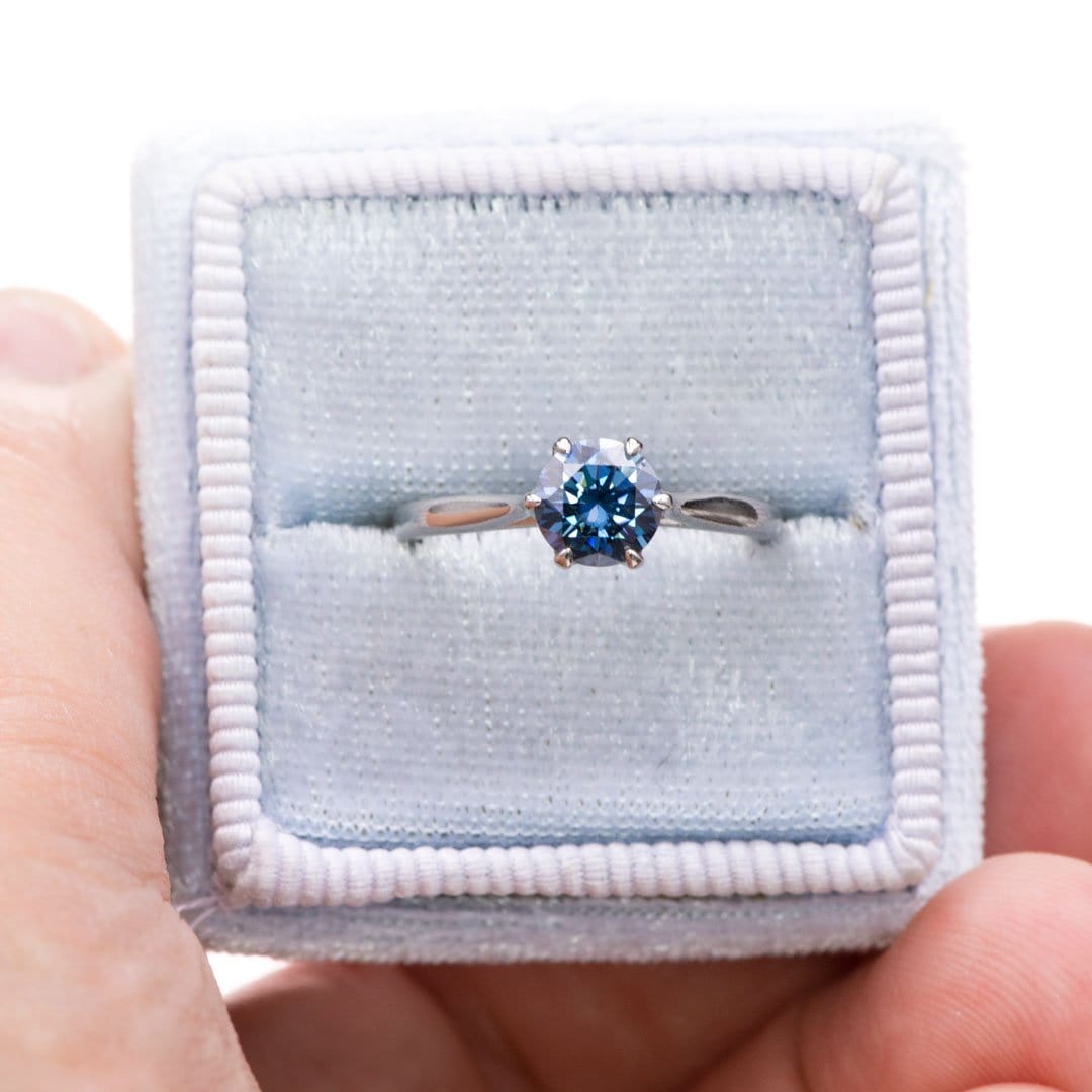 Dahlia Solitaire - Round Blue Moissanite 6-Prong Solitaire Engagement Ring Ring by Nodeform