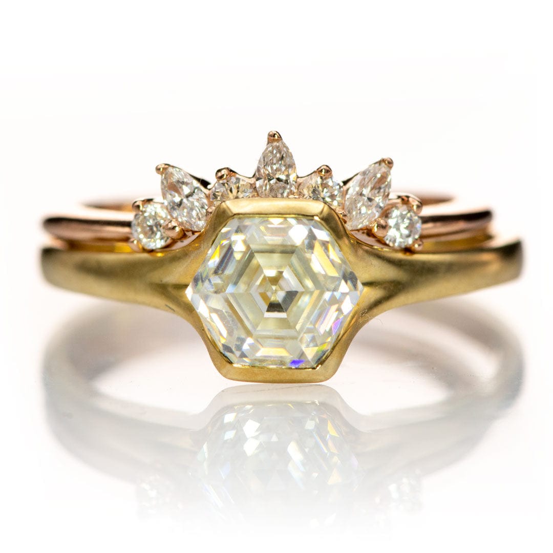 Camilla Band- Graduated Diamond, Moissanite or White Sapphire Curved Contoured Crown Stacking Wedding Ring Ring by Nodeform