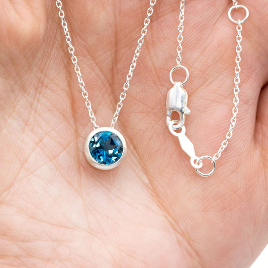 Round London Blue Topaz Sterling Silver Slide Pendant Necklace {Ready to Ship} Necklace / Pendant by Nodeform