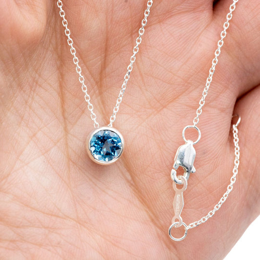 Round Swiss Blue Topaz Sterling Silver Slide Pendant Necklace {Ready to Ship} Necklace / Pendant by Nodeform