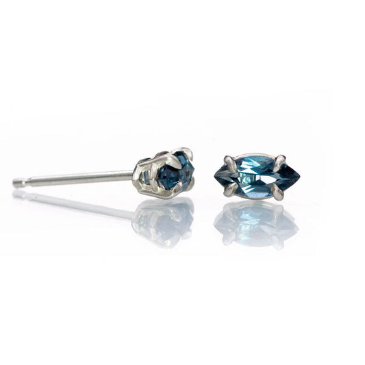Marquise London Blue Topaz Prong Set Sterling Silver Basket Stud Earrings, Ready to Ship Earrings by Nodeform