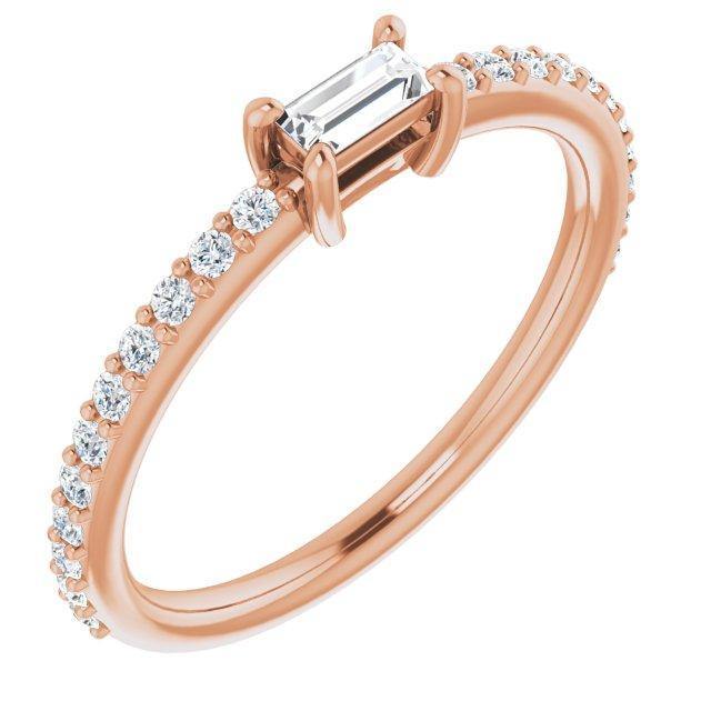 Baguette Lab Diamond or Moissanite Accented Stacking Promise Ring 14k Rose Gold / Lab Created Diamonds Ring by Nodeform