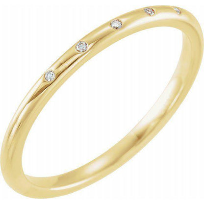Skinny Thin Wedding Band With 5 Flush Set tiny Diamonds 14k Yellow Gold Ring by Nodeform