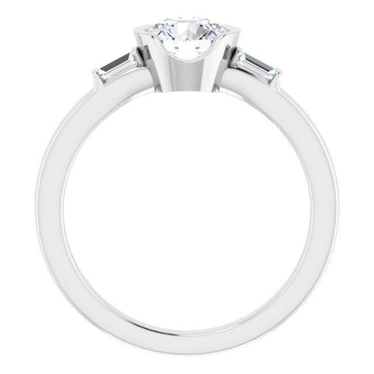 Harper Ring - 1CTW Round Lab Diamond & Baguette Accented Half Bezel Engagement Ring Ring by Nodeform