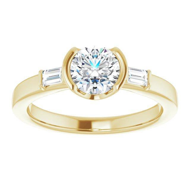 Harper Ring - 1CTW Round Lab Diamond & Baguette Accented Half Bezel Engagement Ring 18k Yellow Gold / Engagement Ring Only Ring by Nodeform