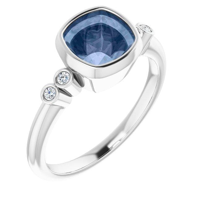 Brooklynn - Bezel Set Accented Engagement Ring with Side Stones - Setting only 14kX1 Nickel White Gold (Not Rhodium Plated) / Genuine Diamond Accents Ring Setting by Nodeform