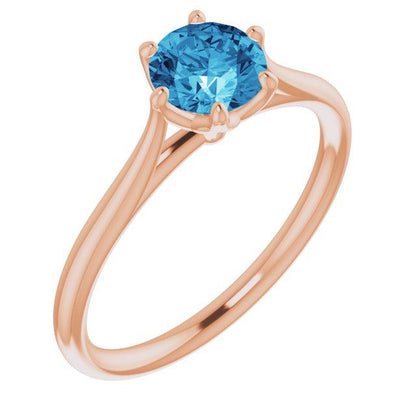 Dahlia Solitaire - Round Blue Moissanite 6-Prong Solitaire Engagement Ring 6 mm/1.0ct Blue-Gray Moissanite / 14k Rose Gold Ring by Nodeform