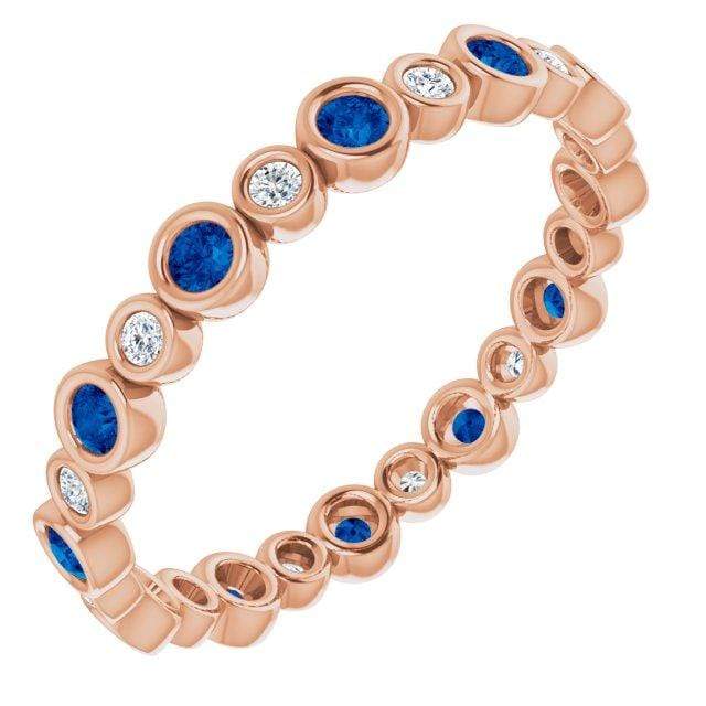 Bree Anniversary Band - Bezel Set Lab Created Diamond & Blue Sapphire Eternity Stacking Ring Wedding Band 14k Rose Gold Ring by Nodeform