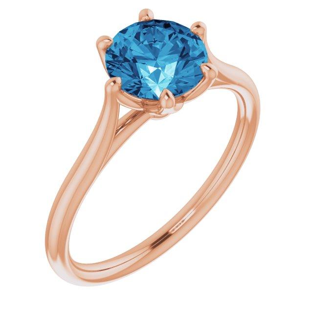 Dahlia Solitaire - Round Blue Moissanite 6-Prong Solitaire Engagement Ring 7 mm/1.25ct Blue-Gray Moissanite / 14k Rose Gold Ring by Nodeform