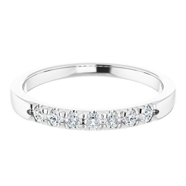 Freya Anniversary Band - French Set Moissanite Pave Ring Stacking Wedding Band 7 Moissanites (~0.2ct total) / 14k Nickel White Gold (Not Rhodium Plated) Ring by Nodeform