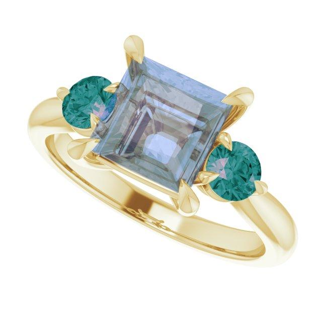 Tracy - Three Stone Prong Set Engagement Ring with Round Side Stones - Setting only Lab-created Alexandrite Accents / 14K Yellow Gold Ring Setting by Nodeform